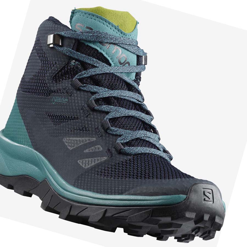 Chaussures Randonnée Salomon WoOUTLINE MID GORE-TEX Femme Noir Vert | RVEXCOB-15