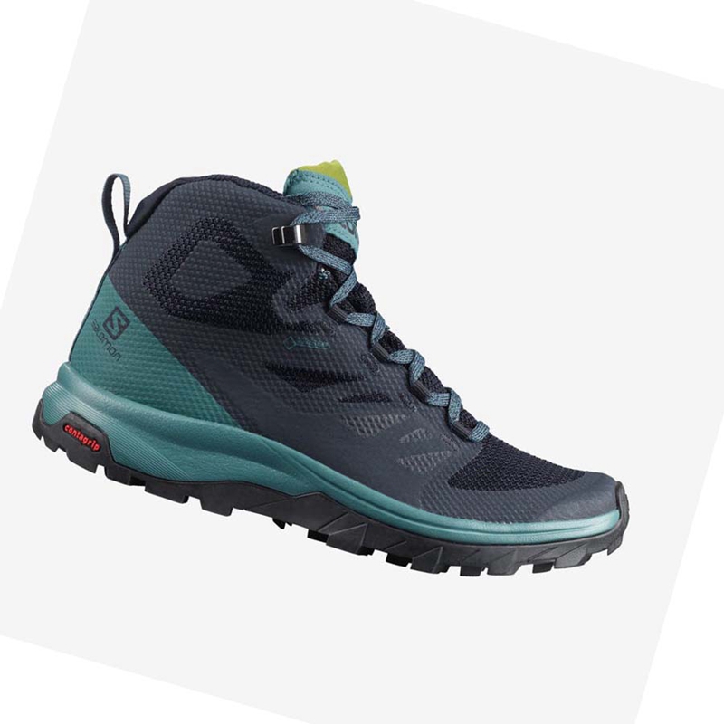 Chaussures Randonnée Salomon WoOUTLINE MID GORE-TEX Femme Noir Vert | RVEXCOB-15