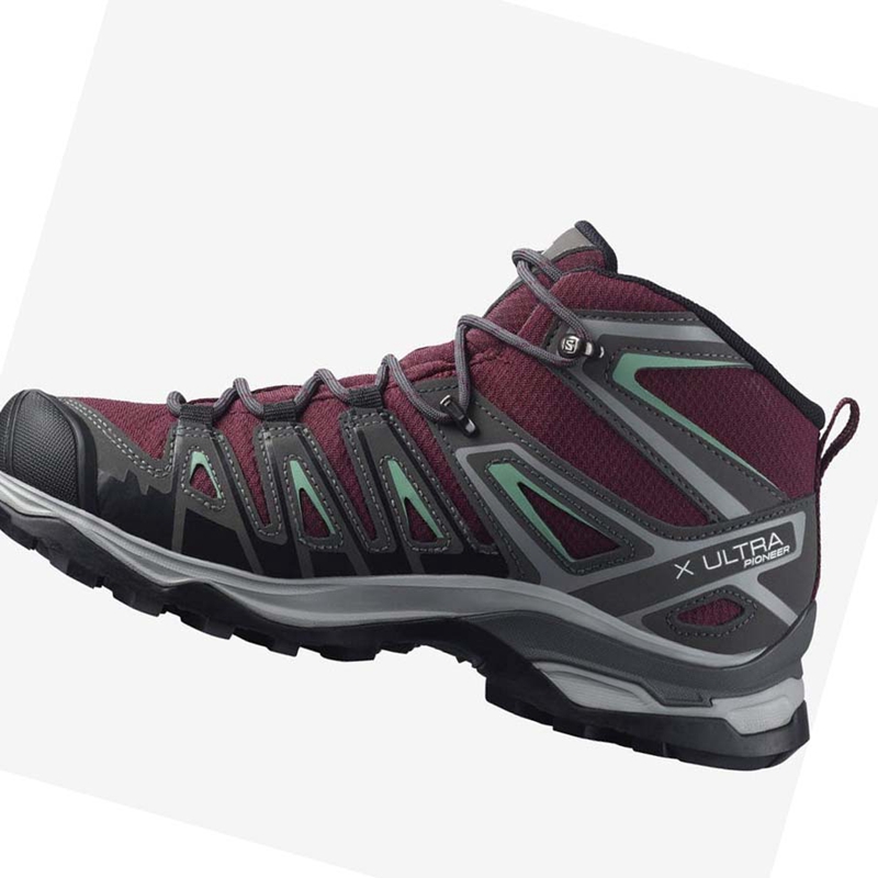 Chaussures Randonnée Salomon WoX ULTRA PIONEER MID CLIMASALOMON™ WATERPROOF Femme Rouge | KPWTHUE-74