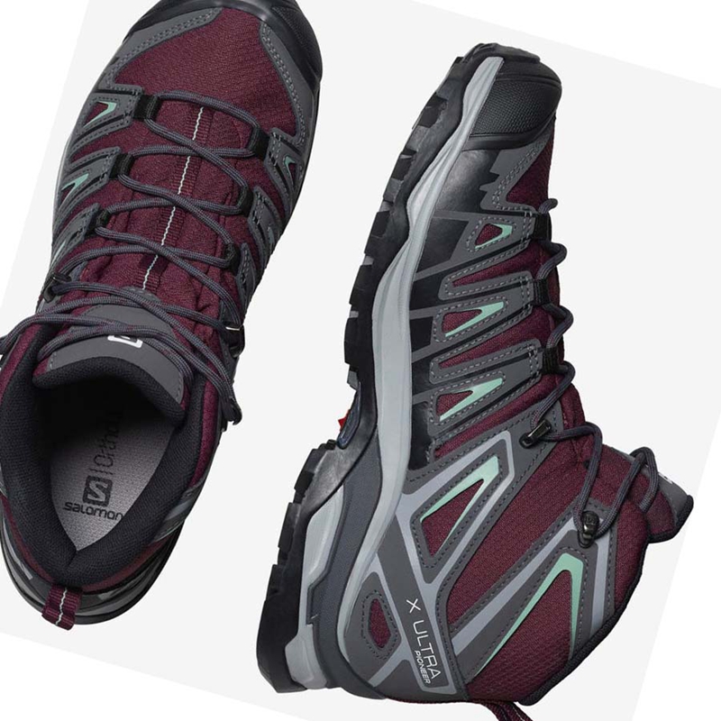 Chaussures Randonnée Salomon WoX ULTRA PIONEER MID CLIMASALOMON™ WATERPROOF Femme Rouge | KPWTHUE-74