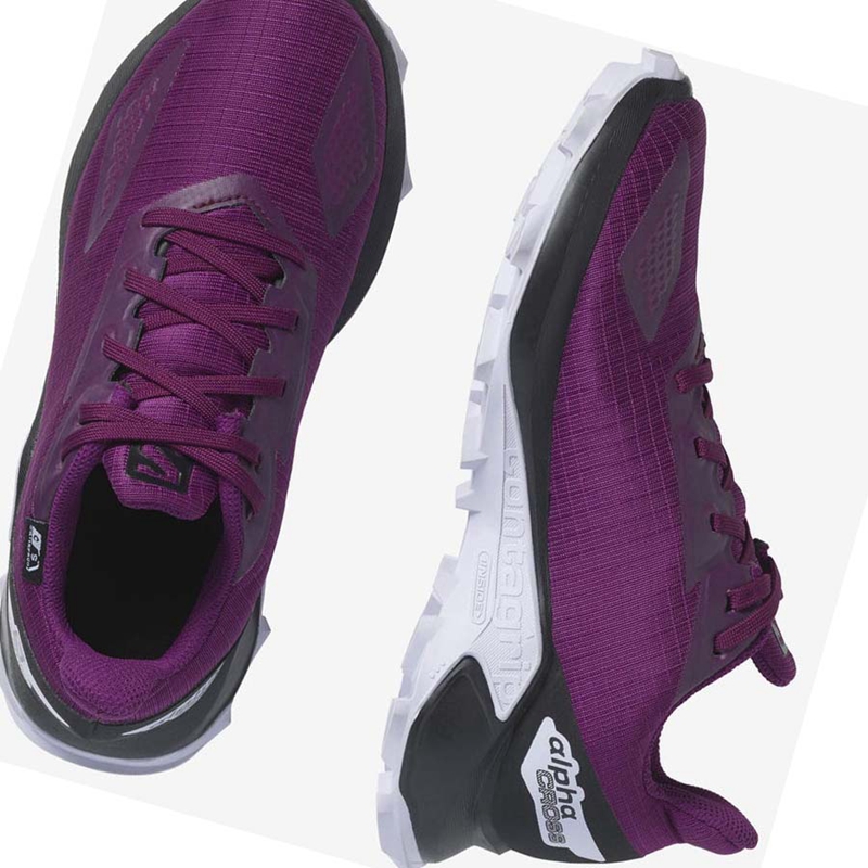 Chaussures Trail Running Salomon ALPHACROSS BLAST CLIMASALOMON™ WATERPROOF Enfant Violette | UVNWFQR-12