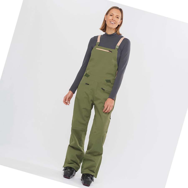 Pantalons De Ski Salomon STANCE 3L BIB Femme Vert Olive | LKXOFWI-92