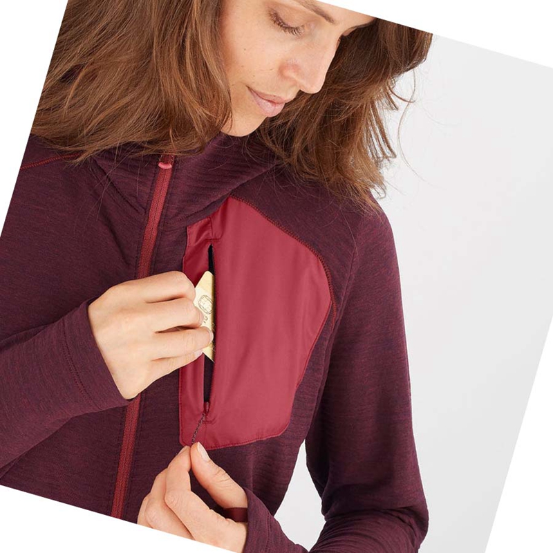 Sweat À Capuche Salomon ESSENTIAL LIGHTWARM HOODED Femme Rouge | RWVKZEG-31