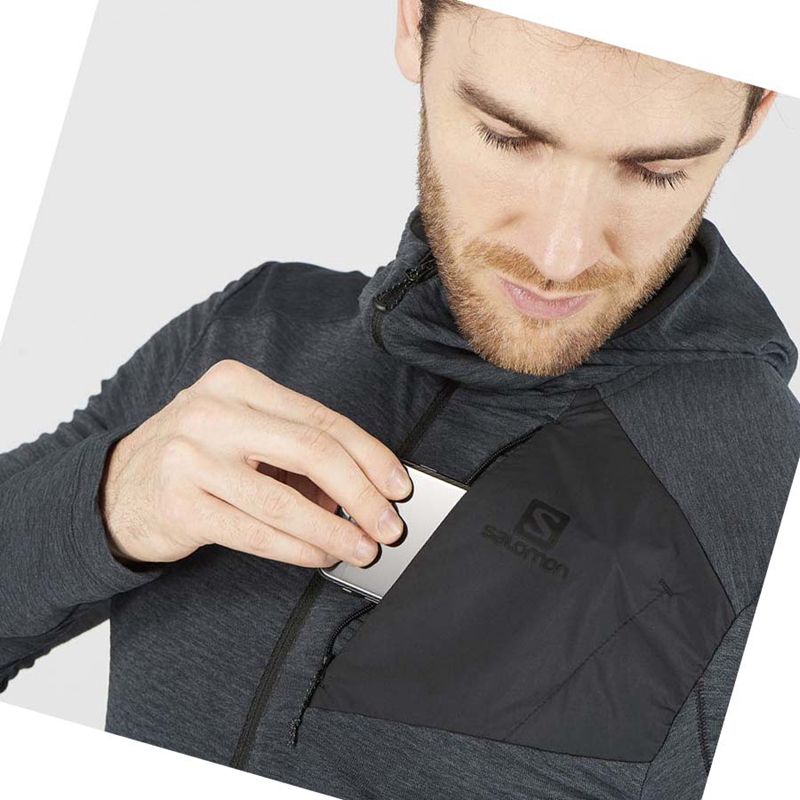 Sweat À Capuche Salomon ESSENTIAL LIGHTWARM HOODED Homme Noir | XJEHNFC-03