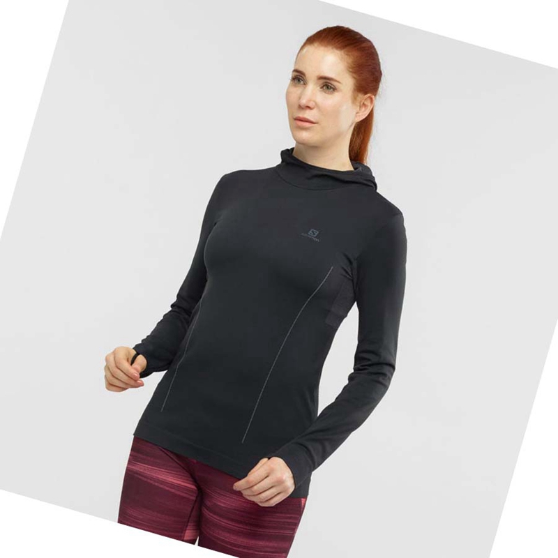 Sweat À Capuche Salomon ESSENTIAL SEAMLESS Femme Noir | KFCAZNR-93