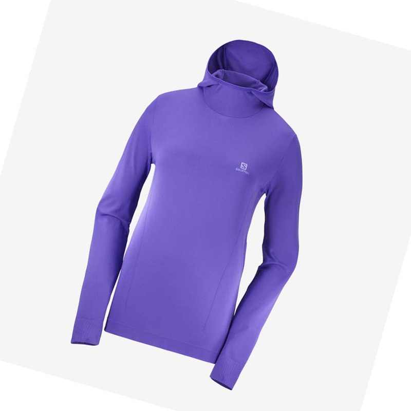 Sweat À Capuche Salomon ESSENTIAL SEAMLESS Femme Violette | MJSDIVA-36