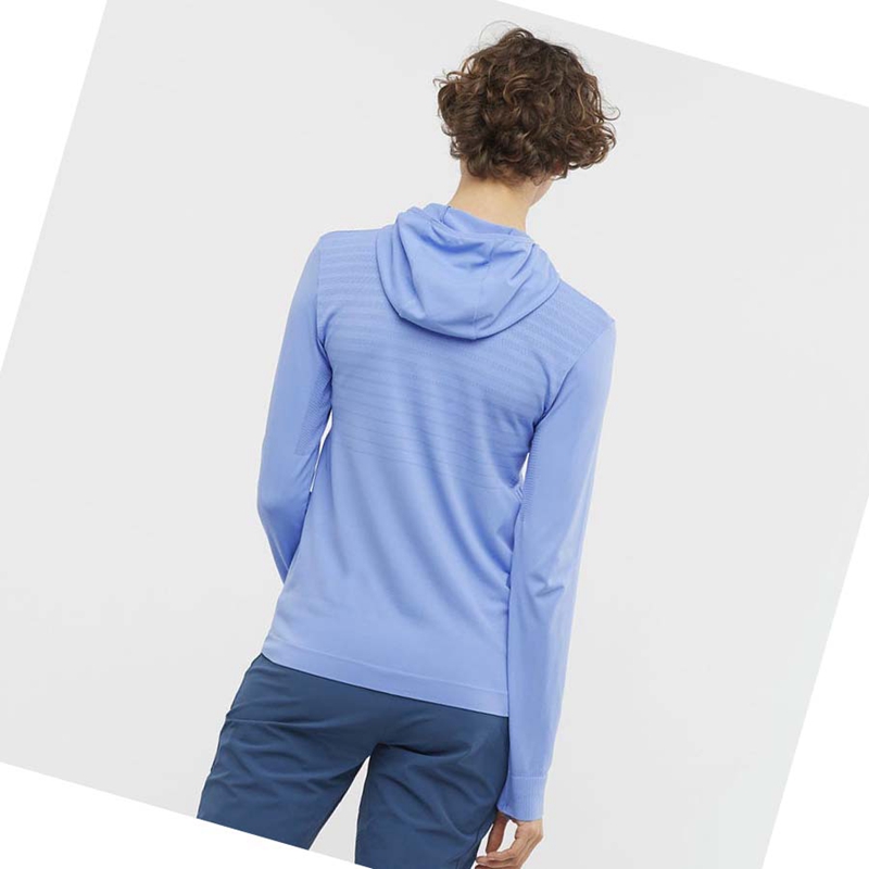 Sweat À Capuche Salomon ESSENTIAL SEAMLESS Femme Bleu | XZBSMDF-20