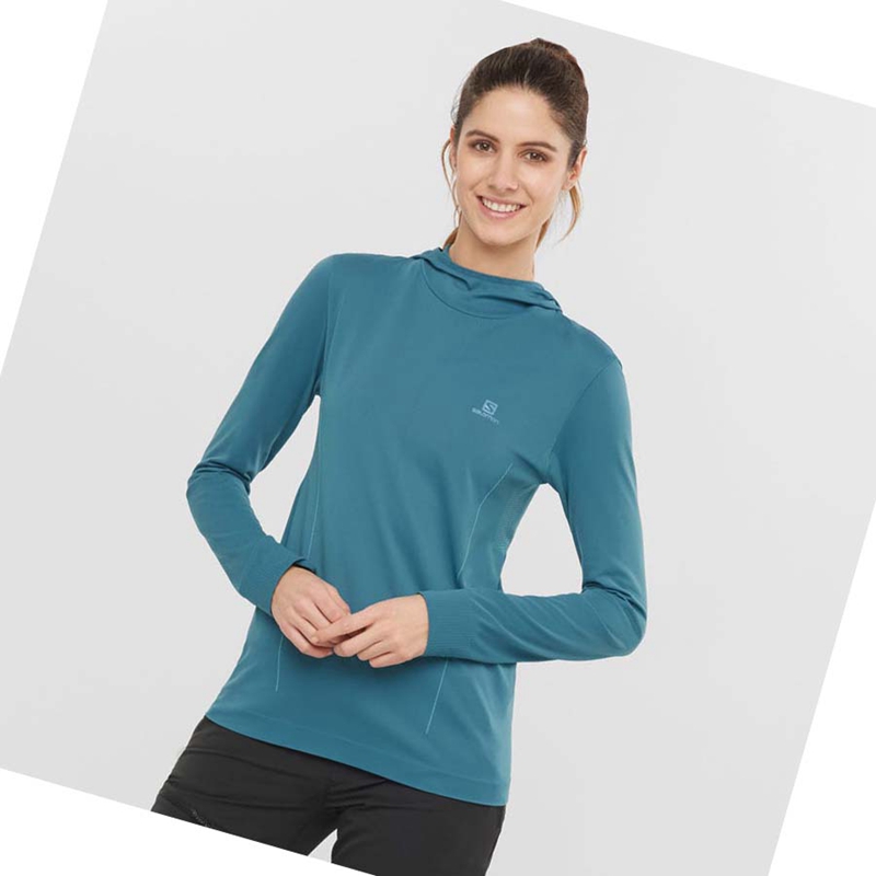 Sweat À Capuche Salomon ESSENTIAL SEAMLESS Femme Bleu Marine | ZFSMUPC-31