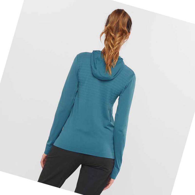 Sweat À Capuche Salomon ESSENTIAL SEAMLESS Femme Bleu Marine | ZFSMUPC-31