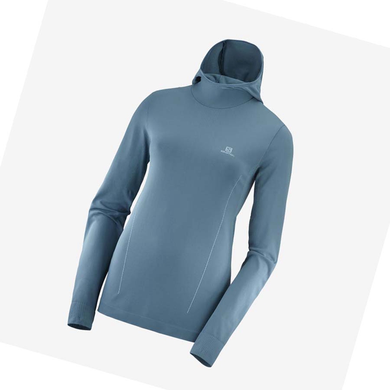 Sweat À Capuche Salomon ESSENTIAL SEAMLESS Femme Bleu Marine | ZFSMUPC-31