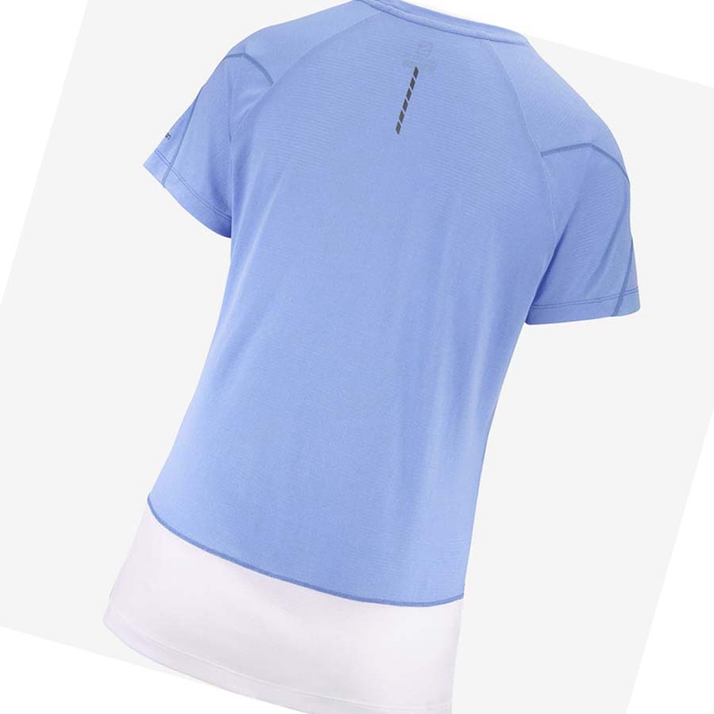 T Shirts Salomon CROSS RUN GRAPHIC Femme Blanche Bleu | DCQSOIU-46