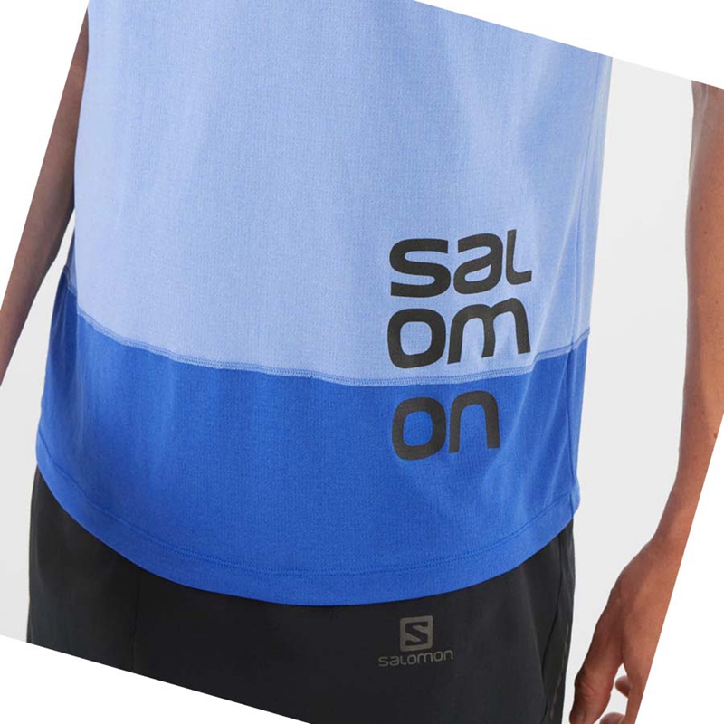 T Shirts Salomon CROSS RUN GRAPHIC Homme Bleu | XJUTVIF-63