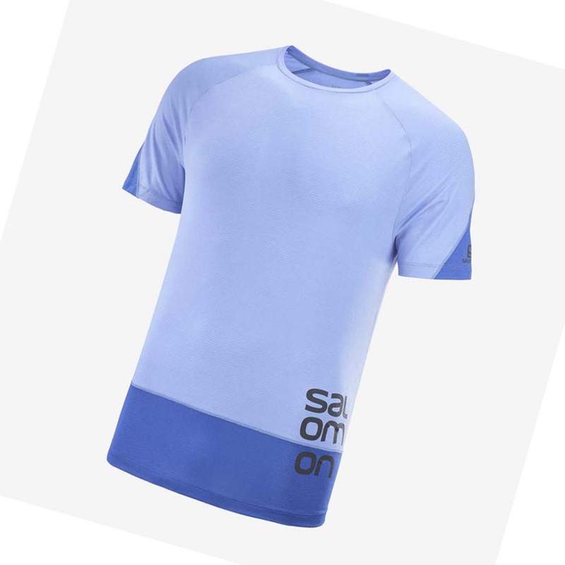 T Shirts Salomon CROSS RUN GRAPHIC Homme Bleu | XJUTVIF-63