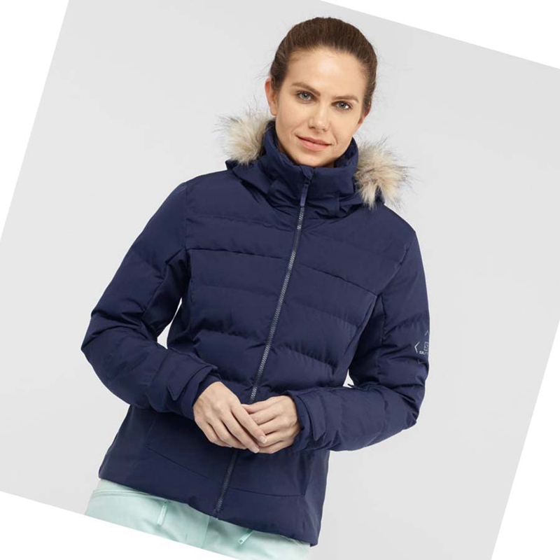 Vestes De Ski Salomon STORMCOZY Femme Bleu Marine | ZIQLATS-36