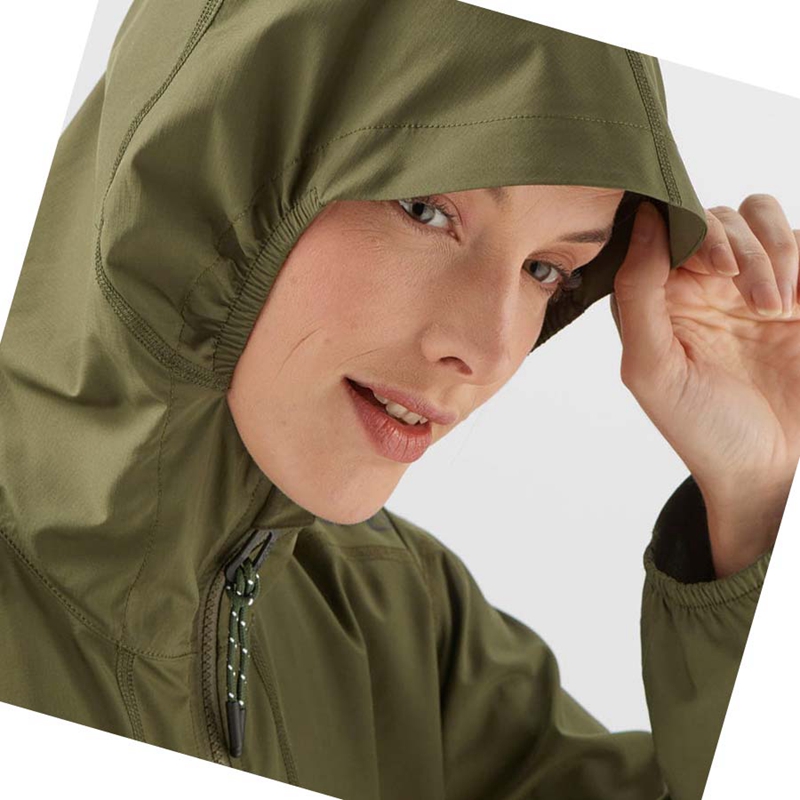 Vestes Salomon OUTLIFE LONG PACKABLE WINDBREAKERS Femme Vert Olive | QPAWBRV-95