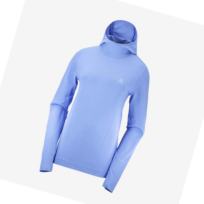 Sweat À Capuche Salomon ESSENTIAL SEAMLESS Femme Bleu | XZBSMDF-20